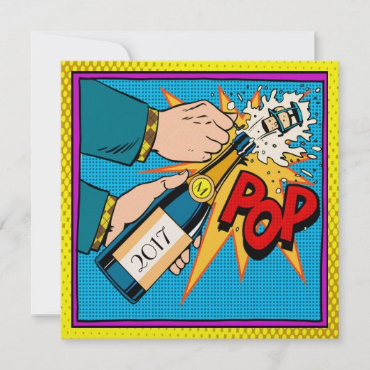Retro Pop Art Feest, Nieuw Jaar, Uitnodiging (Voorkant)
