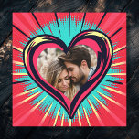 Retro Pop Art Foto en Namen Valentijnsdag Canvas Afdruk<br><div class="desc">Gepersonaliseerde Valentijnsdag muurkunst,  met een retro pop kunst rood,  blauw en geel hart. Het hart is in een gotische tattoo stijl op de rug. U kunt uw favoriete foto en uw namen toevoegen in het persoonlijke gedeelte.</div>
