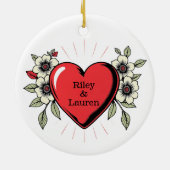 Retro Pop Art Foto en Namen Valentijnsdag Keramisch Ornament (Achterkant)