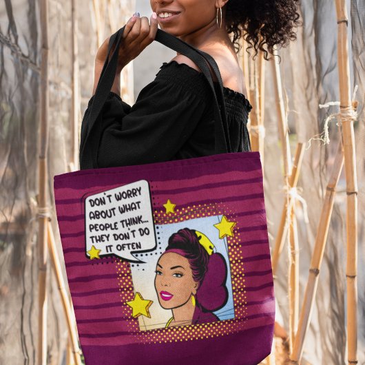 Retro Pop Art Funny Phrase geel paarse groen Tote Bag