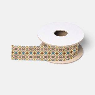 Retro Pop Art Geometrisch Kleurblokpatroon Satijnen Lint