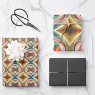 Retro Pop Art Geometrisch kleurenblokpatroon Inpakpapier Vel