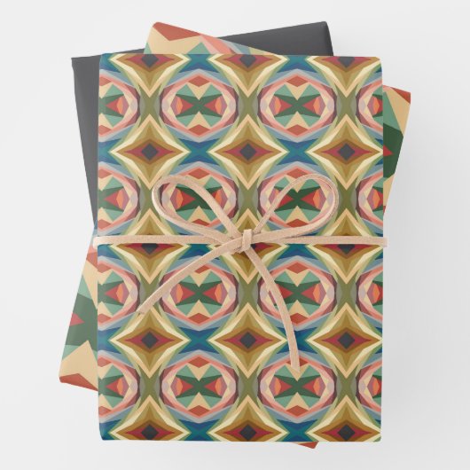 Retro Pop Art Geometrisch kleurenblokpatroon Inpakpapier Vel (In situ)