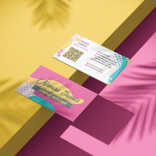 Retro Pop Art Geometrisch Ontwerp - Geel Roze Blau Visitekaartje