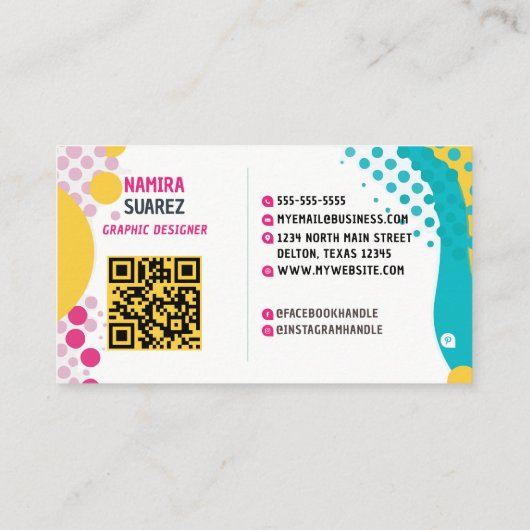 Retro Pop Art Geometrisch Ontwerp - Geel Roze Blau Visitekaartje (Achterkant)