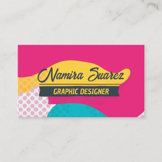 Retro Pop Art Geometrisch Ontwerp - Geel Roze Blau Visitekaartje (Voorkant)