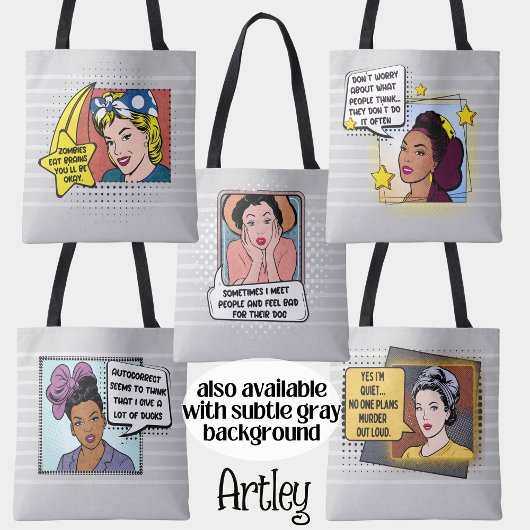 Retro Pop Art Grappige zin Roze Blauw Tote Bag