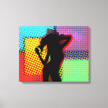 Retro Pop Art Halftone Groovy Lady Dancing Canvas Afdruk<br><div class="desc">Een geweldig kunststuk voor een moderne omgeving deze funky retro pop art inspireerde halftone afbeelding met het silhouet van een dansende dame op een kleurrijke achtergrond.</div>