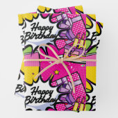 Retro Pop Art - Happy Birthday ontworpen Inpakpapier Vel (In situ)