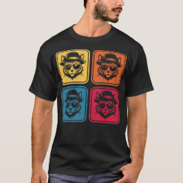 Retro Pop Art Koele Kat 4-Paneel Kleurblokken T-shirt
