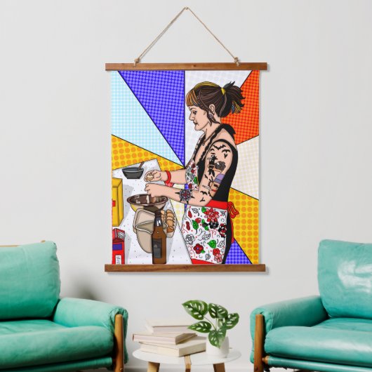 Retro Pop Art  Lady Baking Hangend Wandkleed (Woonkamer)