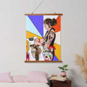 Retro Pop Art Lady Baking Hangend Wandkleed (Slaapkamer)