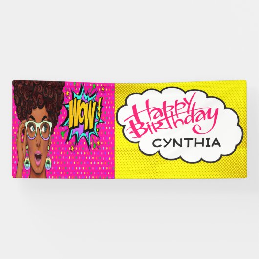 Retro Pop Art  Lady Birthday Banner (Horizontaal)
