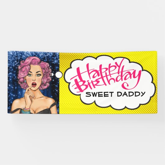 Retro Pop Art Lady Birthday Banner (Horizontaal)
