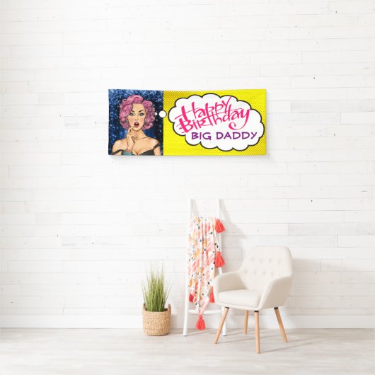 Retro Pop Art  Lady Birthday Banner (Insitu)