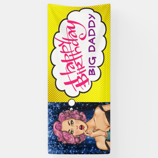 Retro Pop Art Lady Birthday Banner (Verticaal)