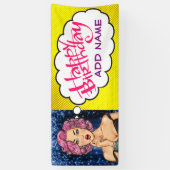 Retro Pop Art Lady Birthday Banner (Verticaal)