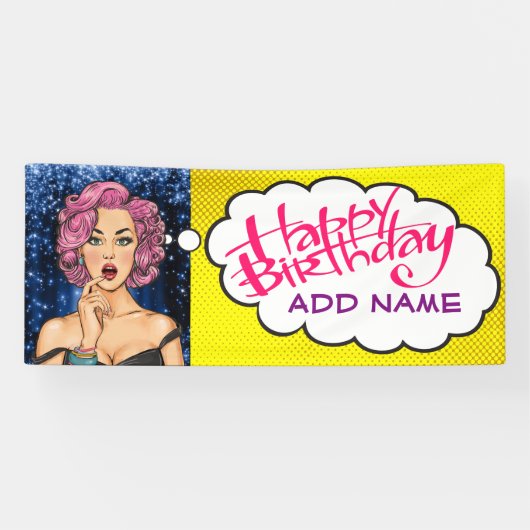 Retro Pop Art Lady Birthday Banner (Horizontaal)