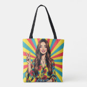 Retro Pop Art Lady giving Peace Sign Tote Bag (Achterkant)