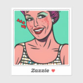 Retro Pop Art Lady Glimlachend met harten Sticker (Vel)