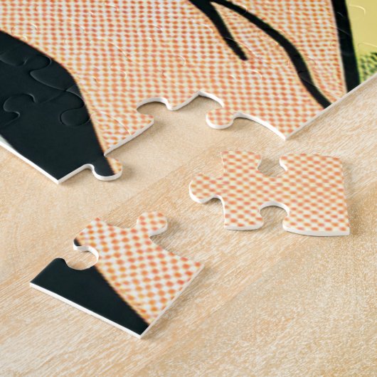 Retro Pop Art Lady op het strand Legpuzzel (Zijkant)