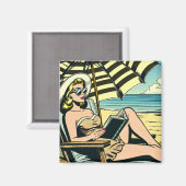 Retro Pop Art Lady op het strand Magneet (Voorkant / Achterkant)