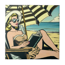Retro Pop Art Lady op het strand