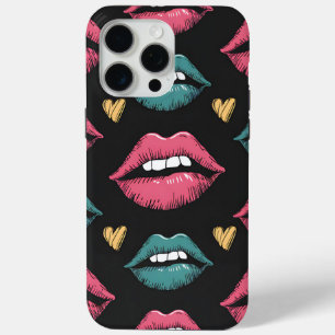 Retro Pop Art Lippen en Harten iPhone 15 Pro Max Hoesje