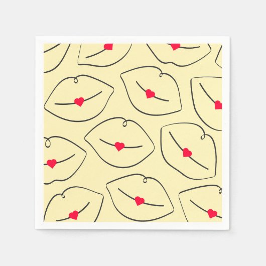 Retro Pop Art Lips & Heart Sunshine Yellow Servet (Voorkant)