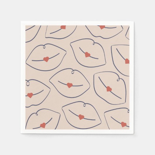 Retro Pop Art Lips & Heart Terracotta Red Servet (Voorkant)