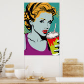 Retro Pop Art Milkshake Girl Poster (Keuken)