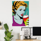 Retro Pop Art Milkshake Girl Poster (Thuiskantoor)