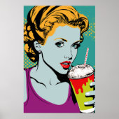 Retro Pop Art Milkshake Girl Poster (Voorkant)