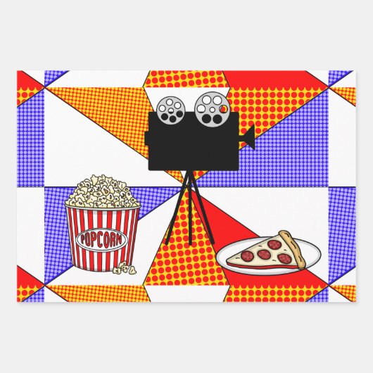Retro Pop Art Movie Night Thema Birthday Party Inpakpapier Vel (Voorkant)
