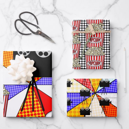 Retro Pop Art Movie Night Thema Birthday Party Inpakpapier Vel (Voorkant)
