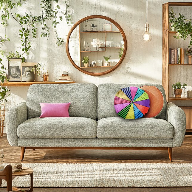 Retro Pop Art Patchwork Rond Kussen (Creator heeft geüpload)