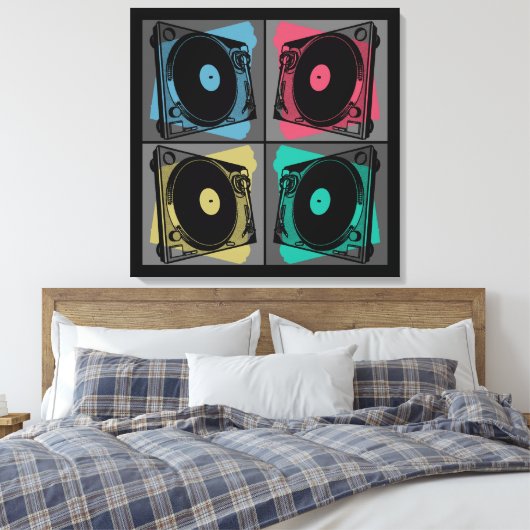 Retro Pop Art Platenspelers Canvas Afdruk (Insitu (Slaapkamer))