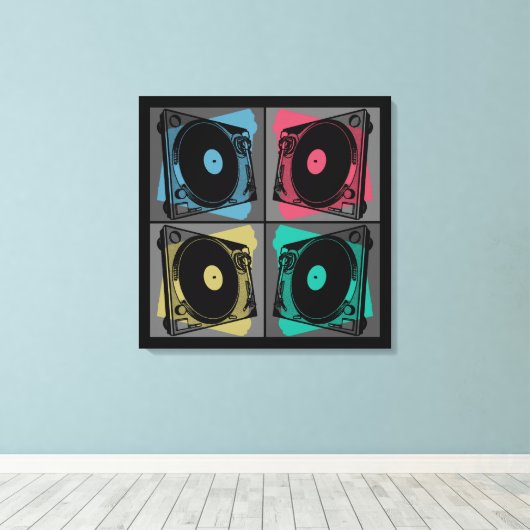 Retro Pop Art Platenspelers Canvas Afdruk (Insitu (Houten vloer))