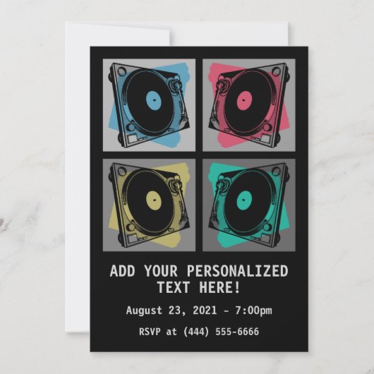 Retro Pop Art Platenspelers Kaart (Voorkant)