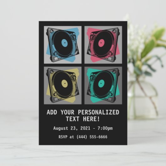 Retro Pop Art Platenspelers Kaart (Staand voorkant)