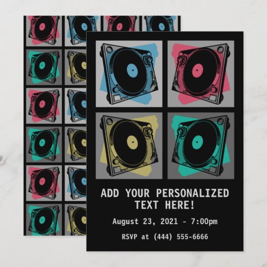 Retro Pop Art Platenspelers Kaart (Voorkant / Achterkant)