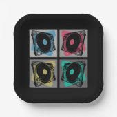 Retro Pop Art Platenspelers Papieren Bordje (Voorkant)