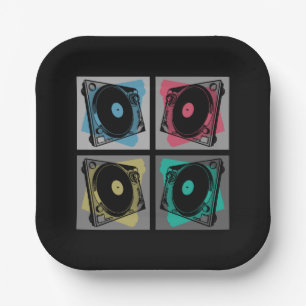 Retro Pop Art Platenspelers Papieren Bordje
