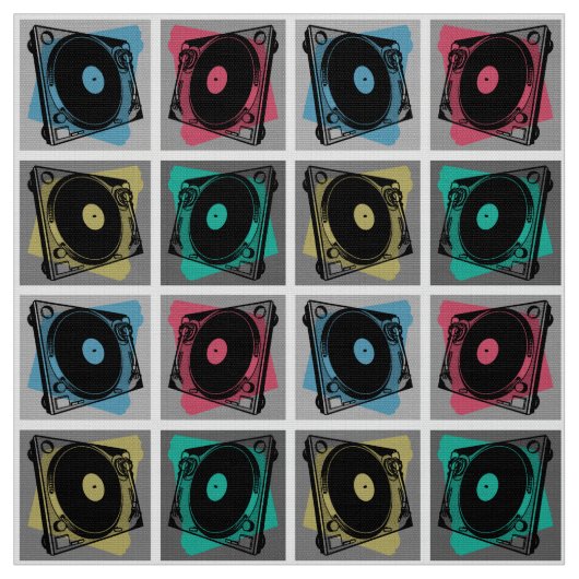 Retro Pop Art Platenspelers Stof (Swatch)