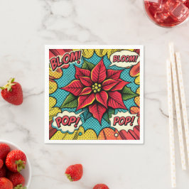 Retro Pop Art Poinsettia Stripboek Decoupage Servet