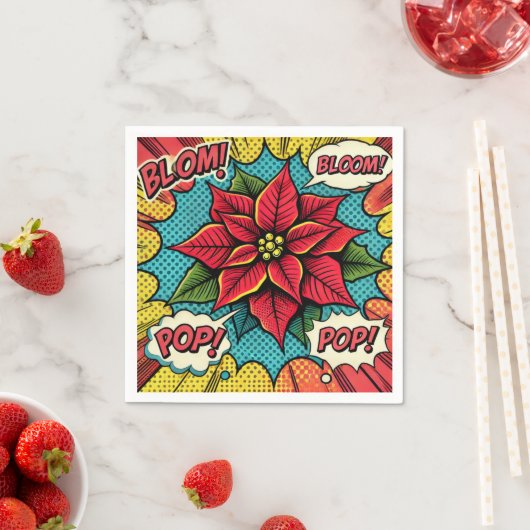 Retro Pop Art Poinsettia Stripboek Decoupage Servet (Insitu)