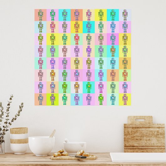 Retro Pop Art Robots v1 Poster (Keuken)