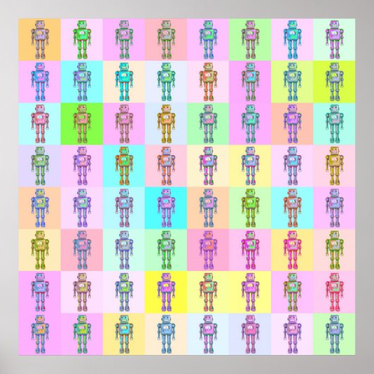 Retro Pop Art Robots v2 Poster (Voorkant)