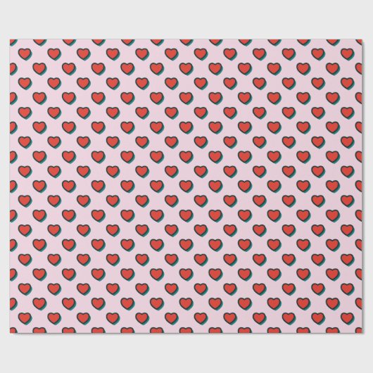 Retro Pop Art Rood Blauw Beige Hearts Pattern Cadeaupapier (Vlak)