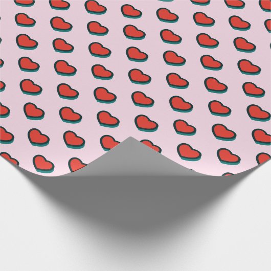Retro Pop Art Rood Blauw Beige Hearts Pattern Cadeaupapier (Hoek)